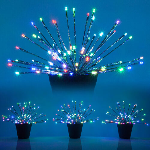 15" Silver Starburst Lighted Branches, Multicolor LED, Color Change, Set of 3 