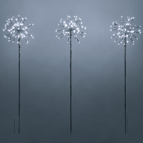 10" Silver Starburst Lighted Branches on Stakes, Cool White LED, Set of 3 