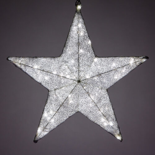 20" Silver Metallic Polymesh Commercial Star Light, White LED Lights