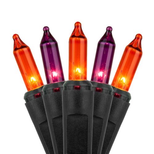 50 Purple, Orange Mini Lights, Black Wire, 6" Spacing