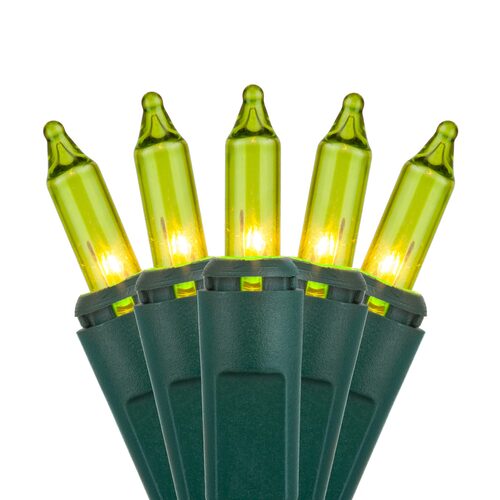 50 Chartreuse Mini Lights, Green Wire, 6" Spacing