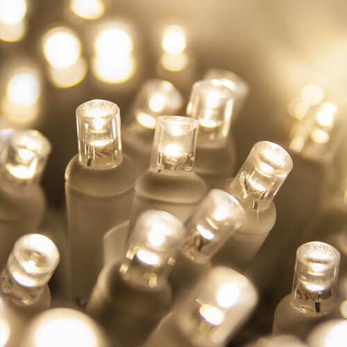 25 5mm Warm White Twinkle LED Christmas Lights, White Wire, 3.5" Spacing