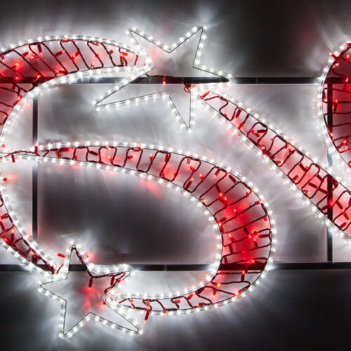 23' x 3.6' LED Red Ribbon and Cool White Stars Streetscape