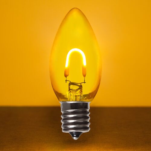 C9 Transparent Glass Gold FlexFilament LED Bulbs 