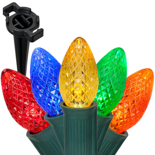 C7 Multicolor Christmas LED Pathway Lights, 100 Lights, 4.5 inch Stakes, 100'