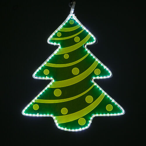 22" Electric Green Lit Tree with Etched Decorative Design 
