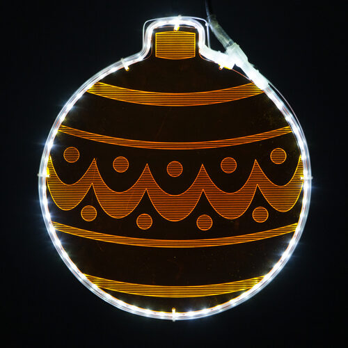 13" Amber Lit Ornament with Etched Decorative Design 