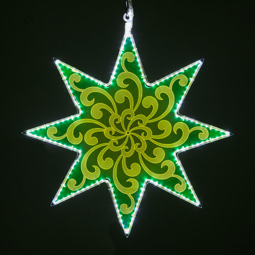 25" Electric Green 8 Point Star Light with Etched Swirl Filigree Design 