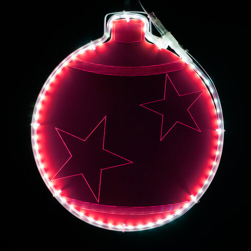 13" Electric Pink Lit Ornament with Etched Stars Design 