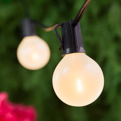 25' Warm White FlexFilament TM Satin LED Patio String Light Set with 25 G50 Bulbs on Black Wire, E17 Base