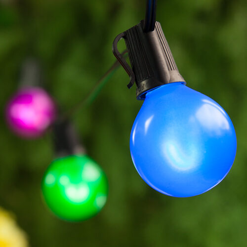 25' Multicolor FlexFilament TM Satin LED Patio String Light Set with 25 G50 Bulbs on Black Wire, E17 Base