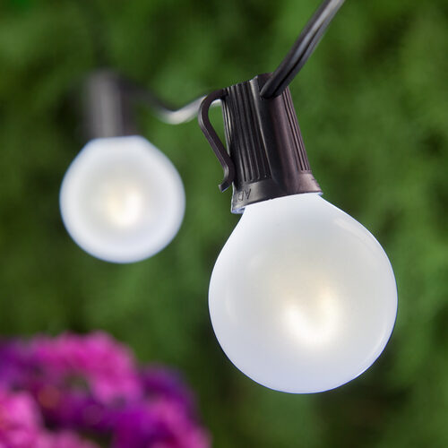10' Cool White FlexFilament Satin LED Patio String Light Set with 10 G50 Bulbs on Black Wire, E12 Base