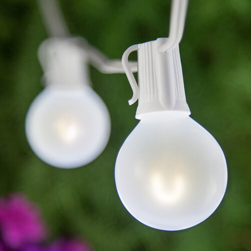 10' Cool White FlexFilament TM Satin LED Patio String Light Set with 10 G50 Bulbs on White Wire, E12 Base