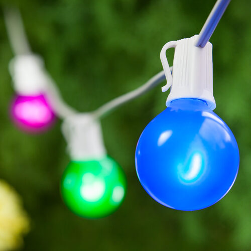 10' Multicolor FlexFilament TM Satin LED Patio String Light Set with 10 G50 Bulbs on White Wire, E12 Base