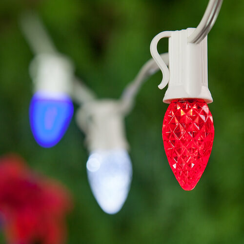 75' OptiCore LED Patio String Light Set with 75 C7 Red, White and Blue Lights, E12 Base, 12 Inch Spacing