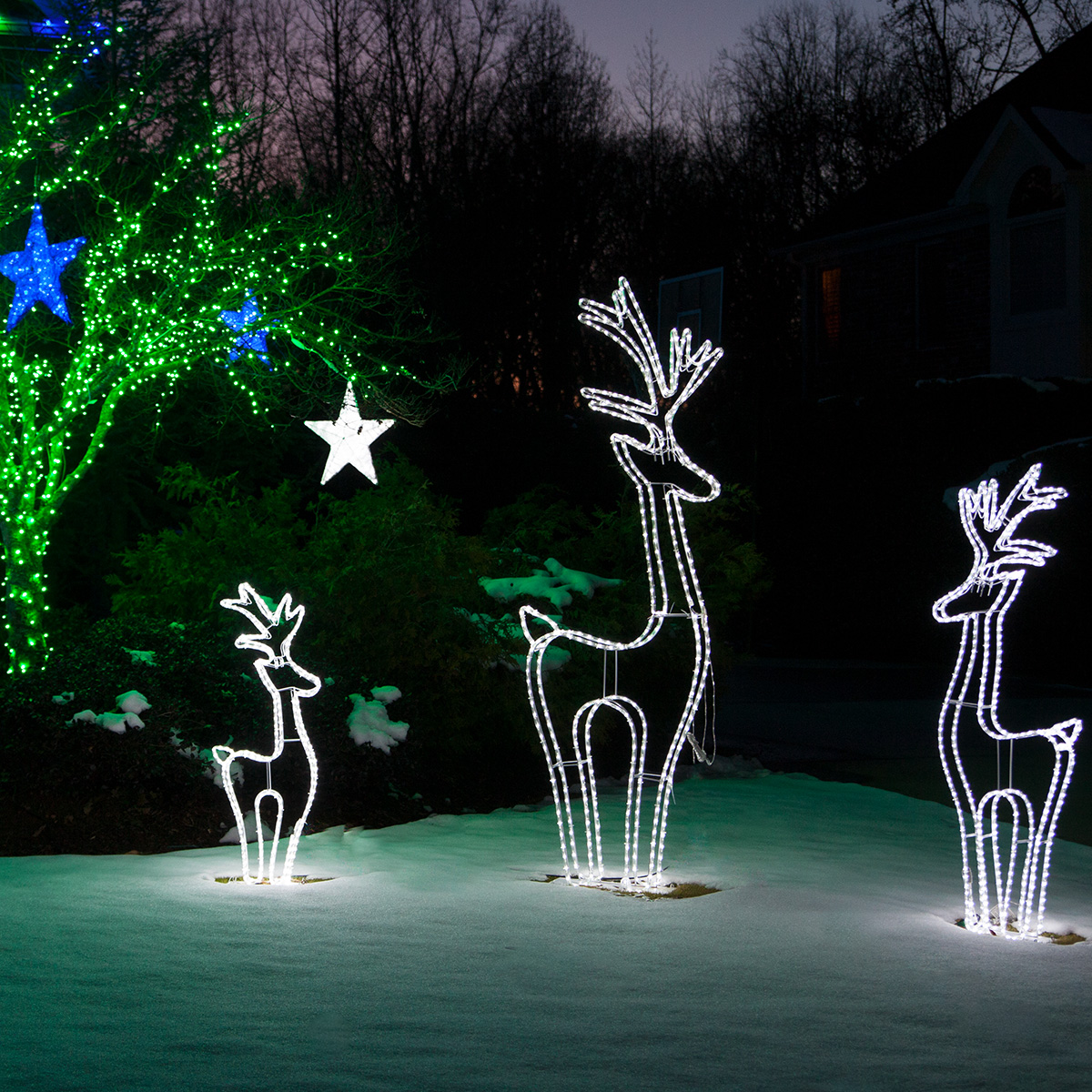 4 Ft Tall, 324 Lights Wintergreen Lighting 3D Cool White LED Christmas Reindeer Yard Decorations 
