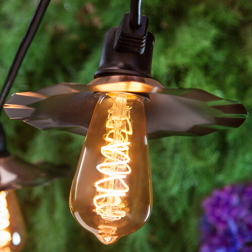 35' FlexFilament Antiqued LED Patio String Light Set with 7 3W ST64 Edison Bulbs on Black Wire
