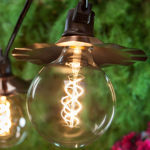 35' FlexFilament LED Patio String Light Set with 7 G125 Edison Bulbs on Black Wire