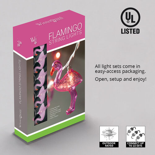 Pink Flamingo Light String, 10 Clear Lights