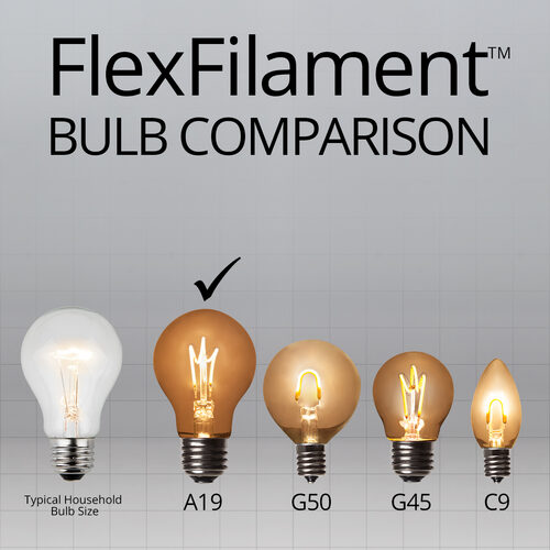 35' FlexFilament LED Patio String Light Set with 7 A19 Edison Bulbs on Black Wire