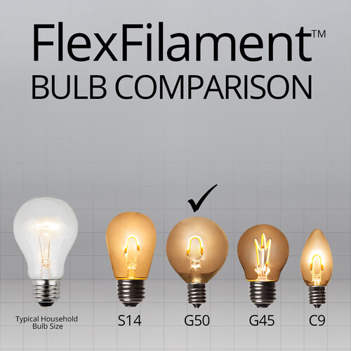 10' Warm White FlexFilament TM LED Patio String Light Set with 10 G50 Bulbs on White Wire, E12 Base