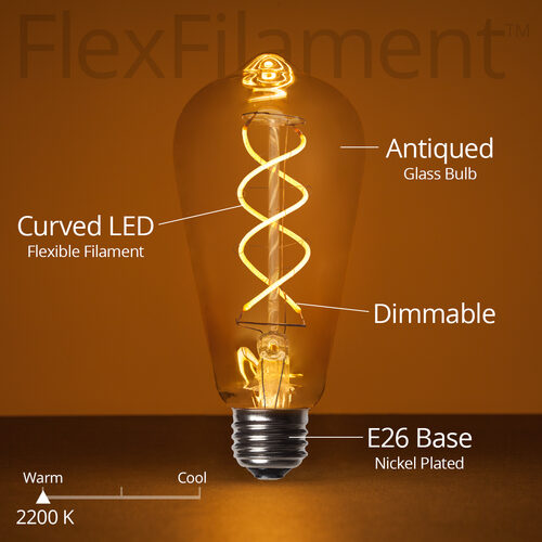 35' FlexFilament Antiqued LED Patio String Light Set with 7 5W ST64 Edison Bulbs on Black Wire