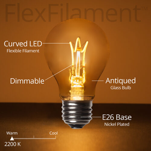 A19 Antiqued Glass Warm White FlexFilament LED Edison Bulbs 