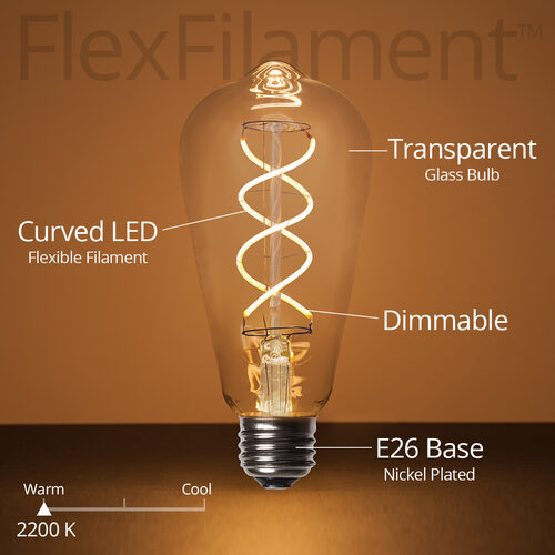 ST64 5W Glass Warm White FlexFilament TM LED Edison Bulbs