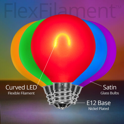 G50 Satin Glass Multicolor FlexFilament Globe Light LED Edison Bulbs , E12 - Candelabra Base