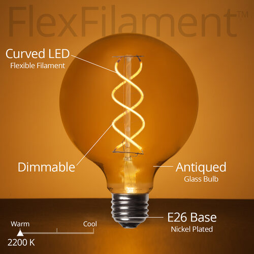 G95 Antiqued Glass Warm White FlexFilament Globe Light LED Edison Bulbs 
