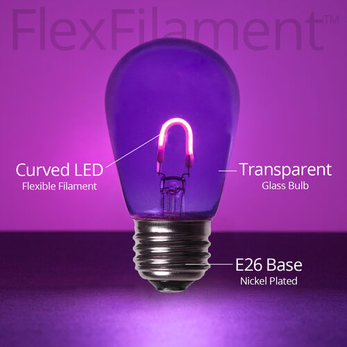 S14 Transparent Glass Purple FlexFilament LED Bulbs 