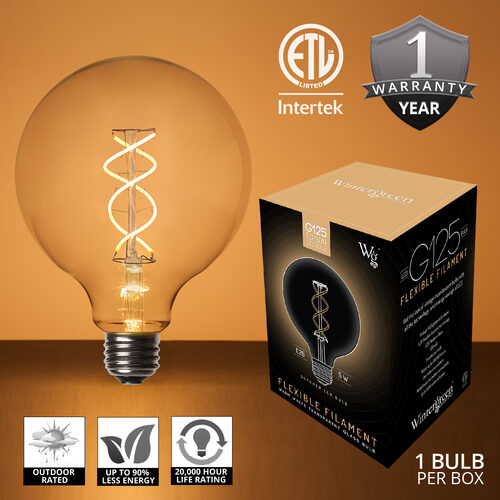 35' FlexFilament LED Patio String Light Set with 7 G125 Edison Bulbs on Black Wire