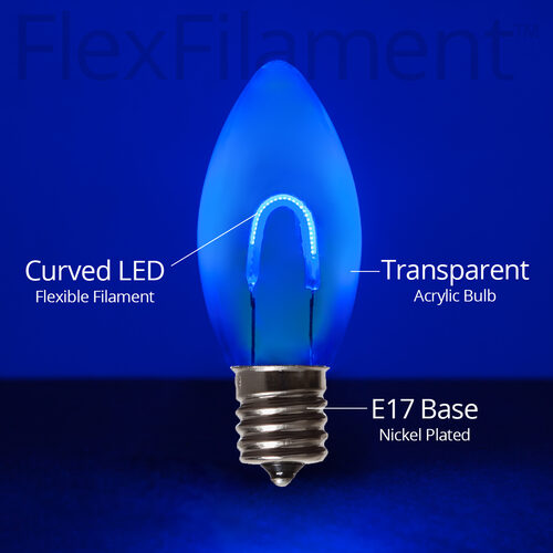 C9 Transparent Acrylic Blue FlexFilament LED Bulbs 