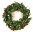 24" Mixed White Spruce Battery Operated Wreath, 30 Warm White LED G12 Lights