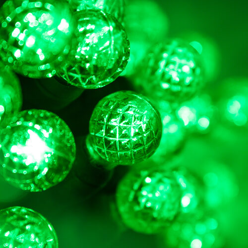 70 G12 Green LED String Lights, Green Wire, 4" Spacing