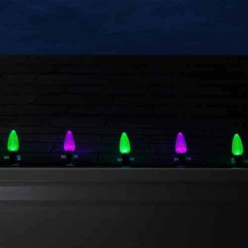 C9 Green / Purple OptiCore Commercial LED Halloween Lights, 50 Lights, 50'