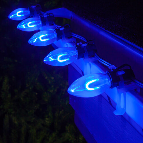 C9 Blue FlexFilament Shatterproof Vintage Commercial LED Christmas Lights, 15 Lights, 15'