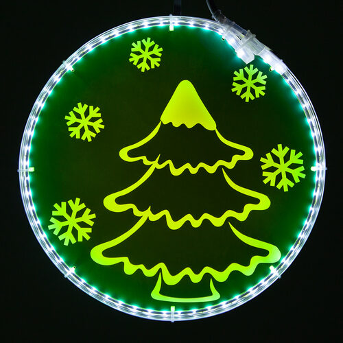 12" Electric Green Lit Medallion with Etched Tree Design 