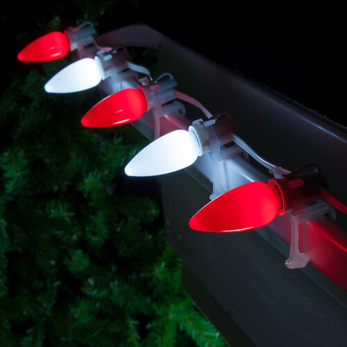 C9 Cool White / Red Smooth OptiCore Commercial LED Christmas Lights, 50 Lights, 50'