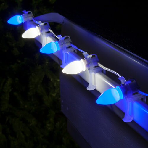 C7 Blue / Cool White Smooth OptiCore Commercial LED Christmas Lights, 50 Lights, 50'