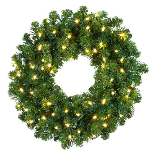 24" Commercial Oregon Fir Prelit Wreath, 50 Warm White LED 5mm Lights