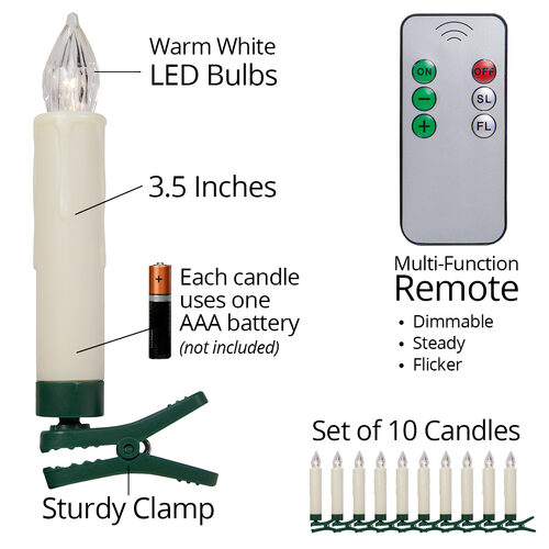 3.5 Remote Controlled LED Christmas Tree Candle Lights, Set of 10 -  Wintergreen Corporation - Wintergreen Corporation