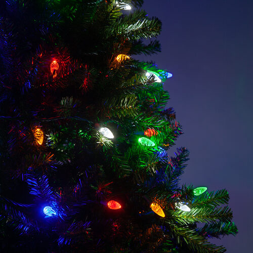 70 C6 Multi Color LED Christmas Lights, Green Wire, 4" Spacing