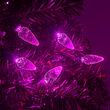 70 C6 Pink LED Christmas Lights, Green Wire, 4" Spacing