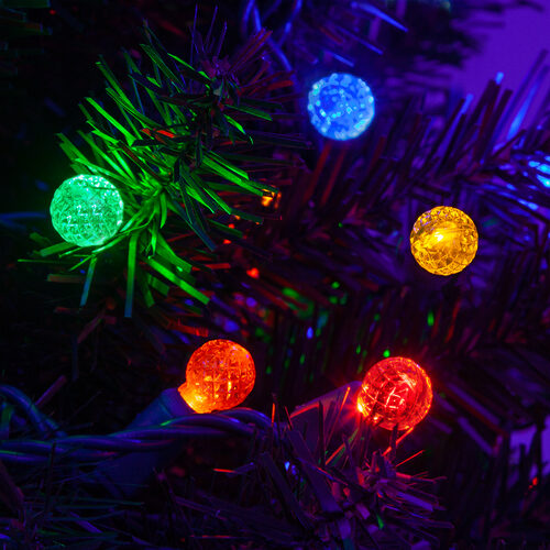 70 G12 Multi Color LED String Lights, Green Wire, 4" Spacing