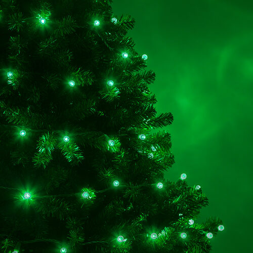 70 G12 Green LED String Lights, Green Wire, 4" Spacing