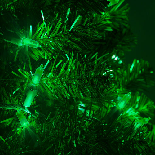 50 T5 Green LED Christmas Tree Lights Green Wire, 6" Spacing