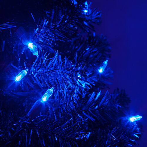 50 T5 Blue LED Christmas Tree Lights Green Wire, 6" Spacing
