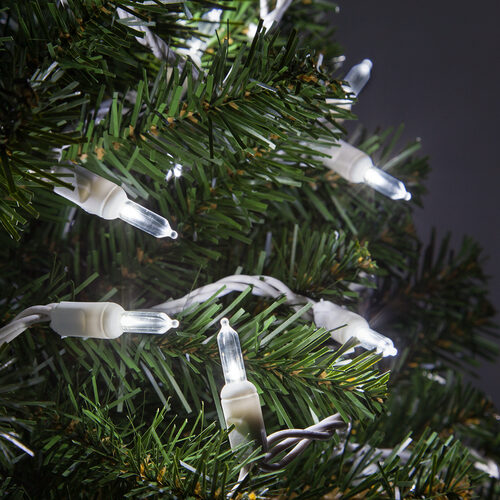 50 Clear Christmas Lights on a White Wire String, UL Approved for