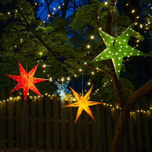 Battery Operated 18" Green Aurora Superstar TM 5 Point Star Light, Fold-Flat, LED Lights, Outdoor Rated